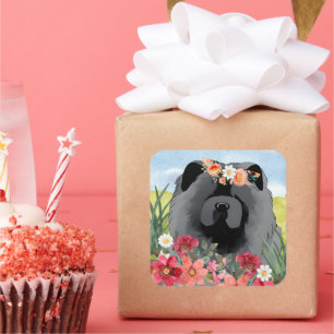 AWASH IN LIGHT Black - Blue Chow Dog Square Sticker