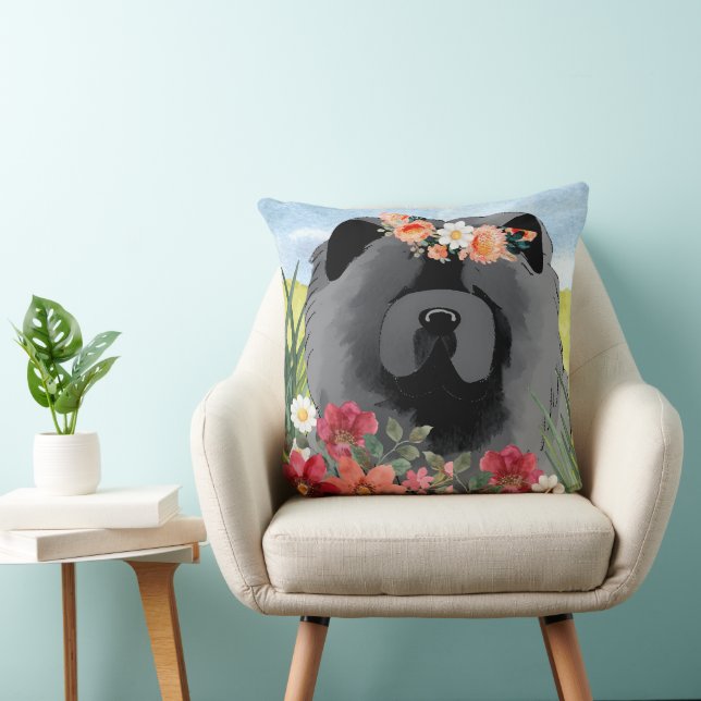 AWASH IN LIGHT  CHOW black blue Throw Pillow (Chair)