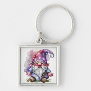 AWatercolor Gnome in Purple Tones  Keychain