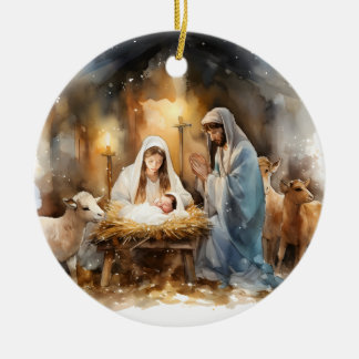 Away In A Manger Christmas  Ceramic Ornament