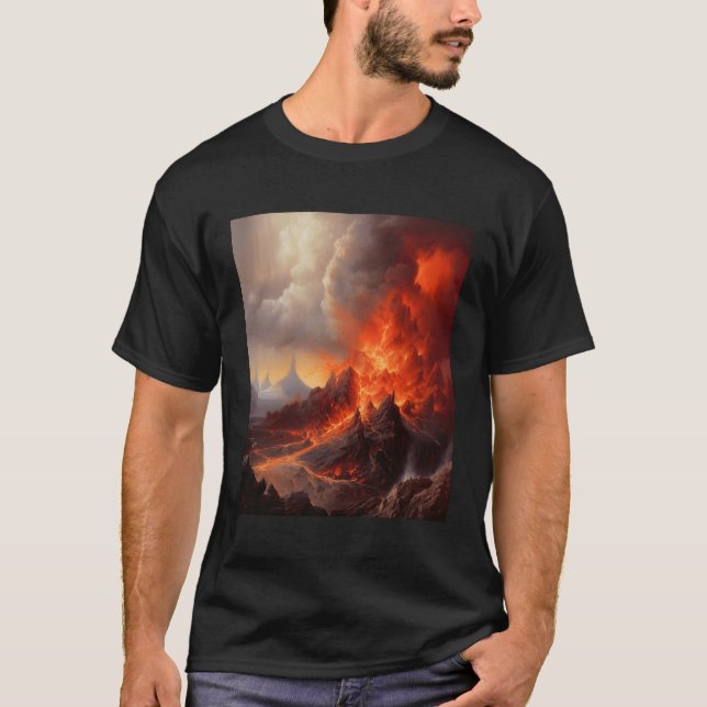 Awe-Inspiring Volcanic Eruption Scene With Lava Fl T-Shirt (Front)