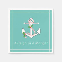 Aweigh in a Manger Nautical Holiday Napkin Seafoam