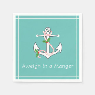 Aweigh in a Manger Nautical Holiday Napkin Seafoam