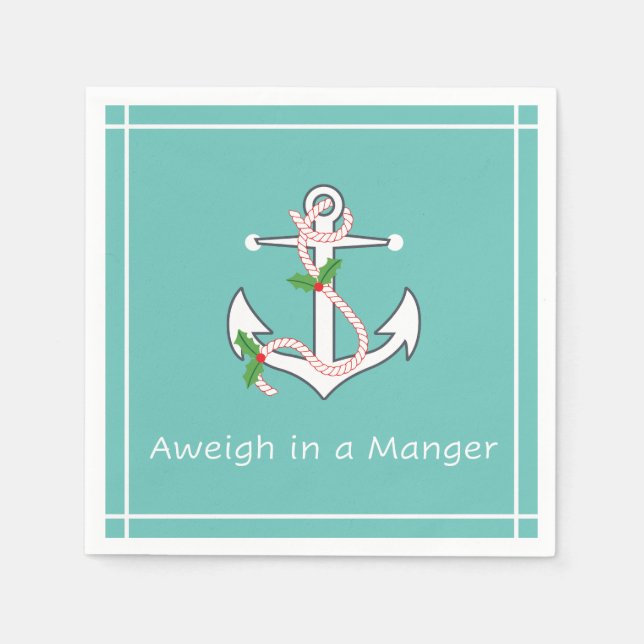 Aweigh in a Manger Nautical Holiday Napkin Seafoam (Front)