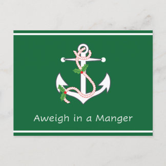 Aweigh in a Manger Post Card Christmas Green