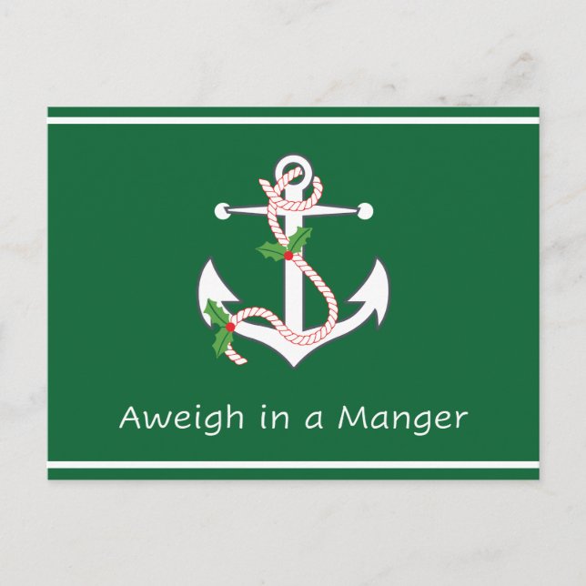 Aweigh in a Manger Post Card Christmas Green (Front)
