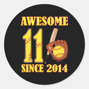 Awesome 11 Year Old Since 2014 11th Birthday Softl Classic Round Sticker