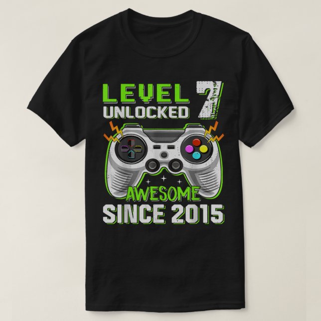 Awesome 2015 Level 7 Unlocked Video Game 7th Bday  T-Shirt (Design Front)