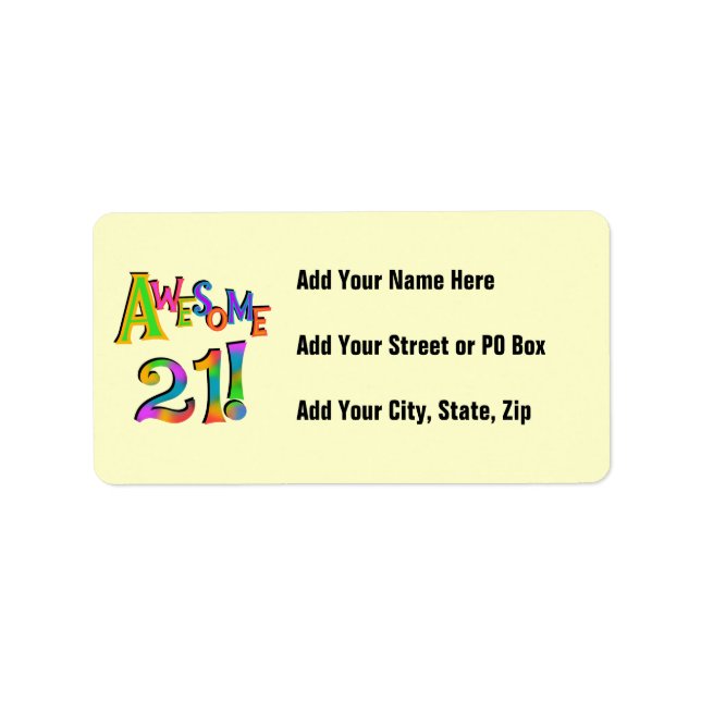 Awesome 21 Birthday T-shirts and Gifts Label (Front)