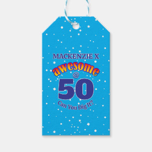 AWESOME 50 Birthday on Light BLUE Gift Tags