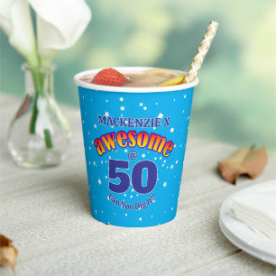 AWESOME 50 BLUE Birthday Paper Cups