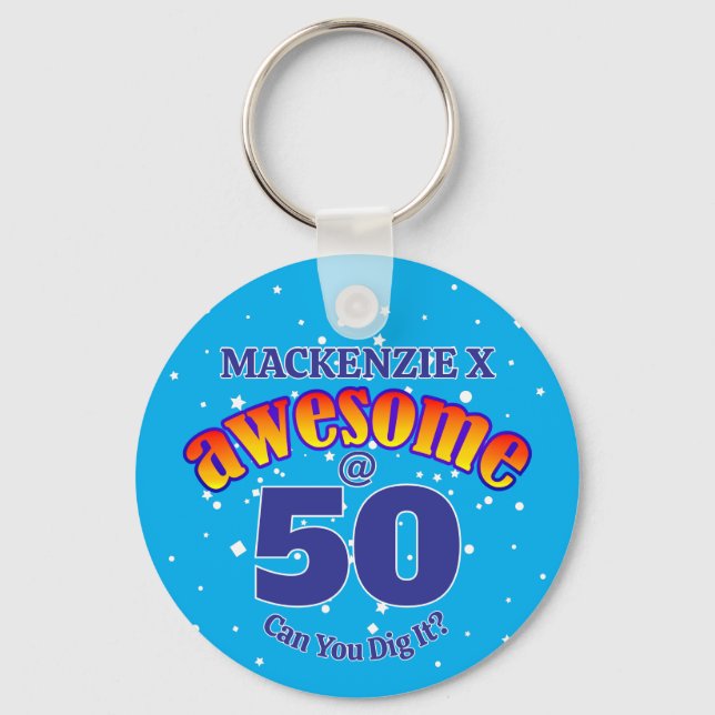 AWESOME 50 Light BLUE Birthday Keychain (Front)