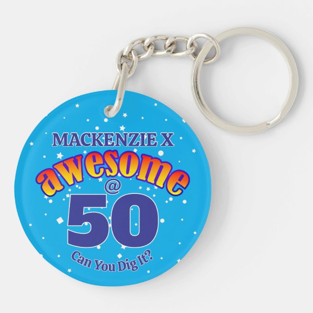 AWESOME 50 Light BLUE Birthday Keychain (Back)