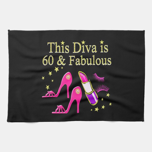 AWESOME 60TH BIRTHDAY DIVA DESIGN KITCHEN TOWEL (Horizontal)