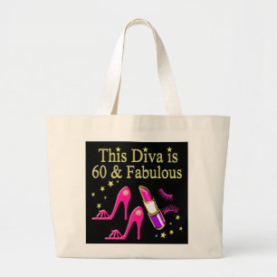 AWESOME 60TH BIRTHDAY DIVA DESIGN LARGE TOTE BAG