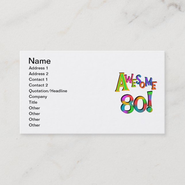 Awesome 80 Birthday T-shirts and Gifts Business Card (Front)
