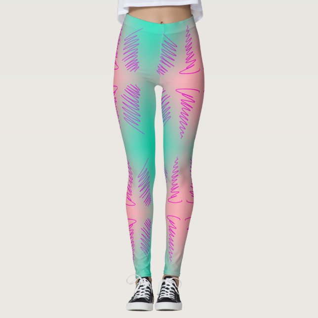 Awesome Abstract Art Turquoise Pink Print Leggings (Front)