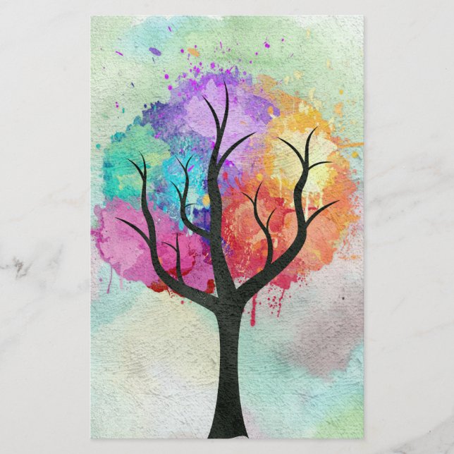 Awesome abstract pastel colours oil paint tree (Front)