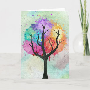 Awesome abstract pastel colours oil paint tree card