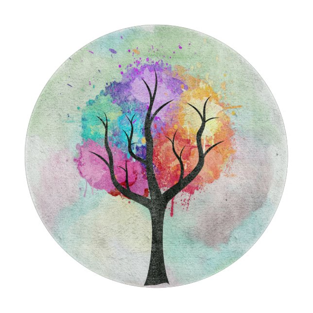 Awesome abstract pastel colours oil paint tree cutting board (Front)