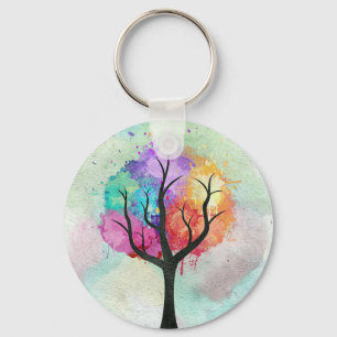 Awesome abstract pastel colours oil paint tree keychain