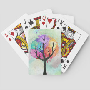 Awesome abstract pastel colours oil paint tree playing cards