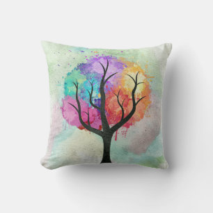Awesome abstract pastel colours oil paint tree throw pillow