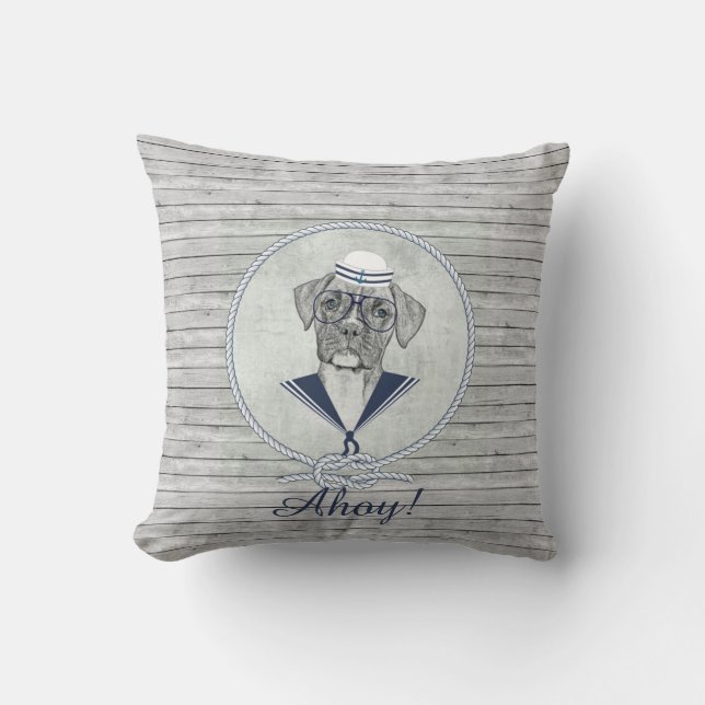 Awesome  adorable funny sailor ahoy boxer dog throw pillow (Front)