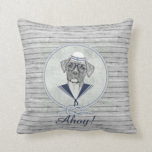Awesome  adorable funny sailor ahoy boxer dog throw pillow
