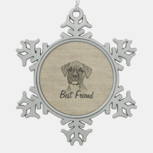 Awesome  adorable funny trendy boxer puppy dog snowflake pewter christmas ornament