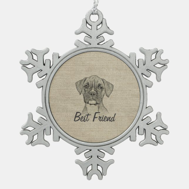 Awesome  adorable funny trendy boxer puppy dog snowflake pewter christmas ornament (Front)