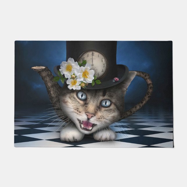 Awesome Alice in Wonderland Teacup Cat Doormat (Front)