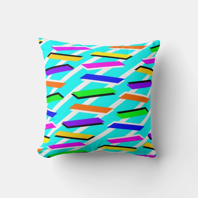 Awesome and Fun Turquoise neon Vibes Throw Pillow (Front)