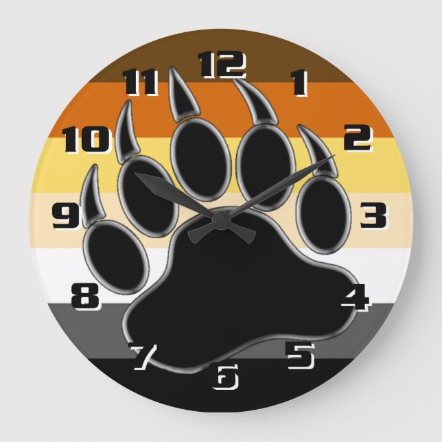 Awesome and Very Cool Bear Pride Flag Bear Paw Large Clock (Front)