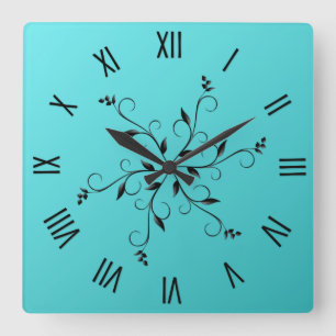 Awesome Aqua Black Numerals and Accents Square Wall Clock
