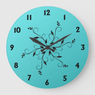 Awesome Aqua Blue Numbers and Accents Large Clock