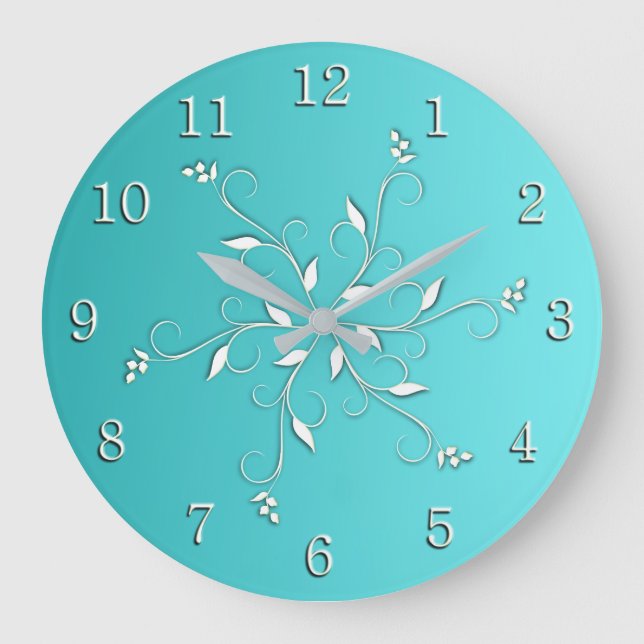 Awesome Aqua White Accent and Numbers Large Clock (Front)