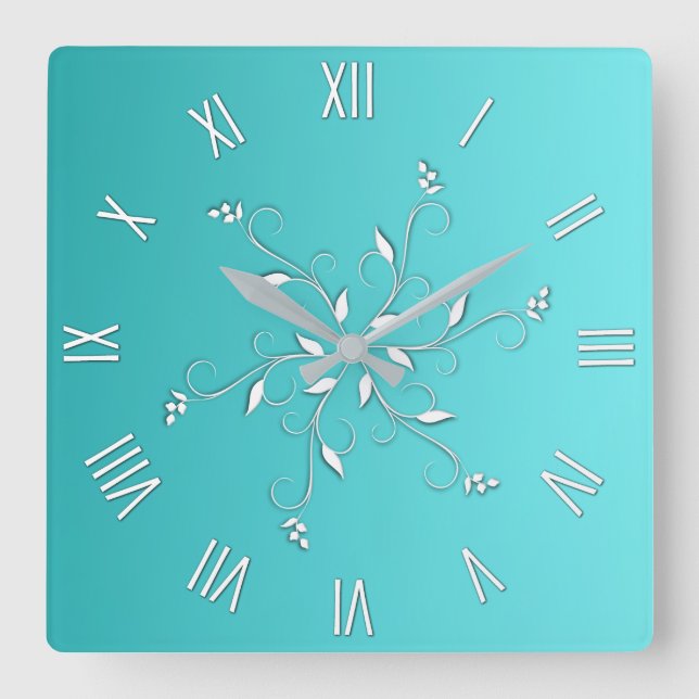 Awesome Aqua White Numerals Accent Square Wall Clock (Front)