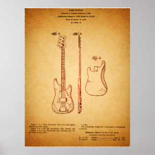 Awesome Art Vintage Bass Guitar Patent Poster
