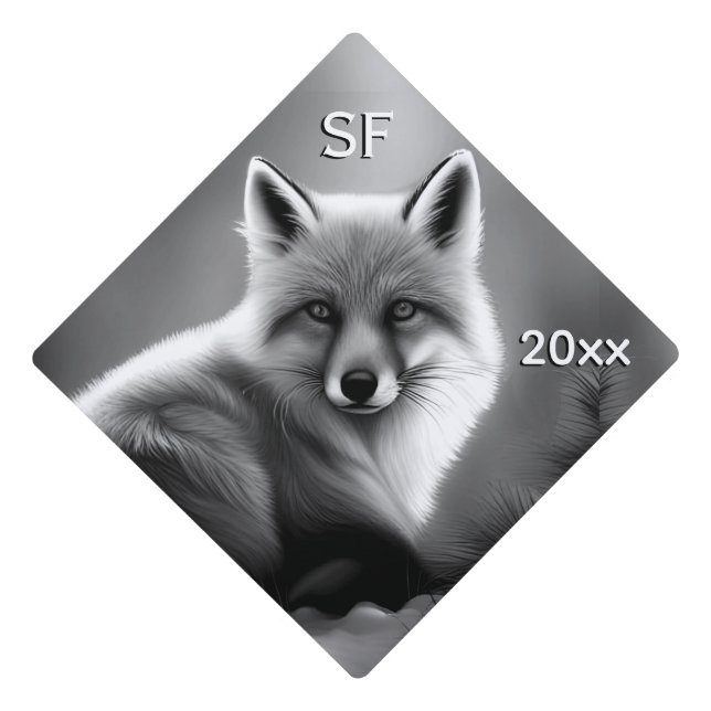 Awesome Artic Fox Year and Monogram Graduation Cap Topper (Front)