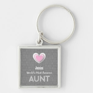 Awesome AUNT Grey Mosaic and Pink Heart F02Z Keychain