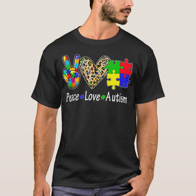 Awesome Autism Awareness Peace Puzzle Pieces  T-Shirt (Front)