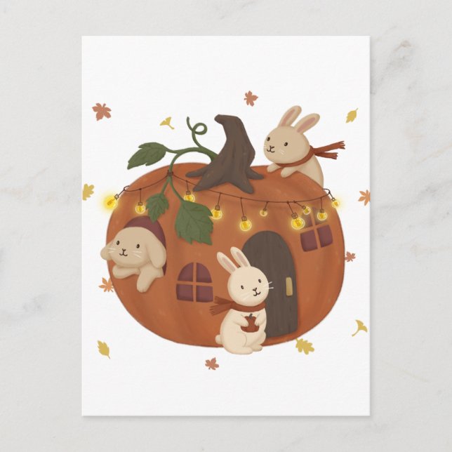 Awesome Autumn: Bunny & Pumpkin Postcard (Front)