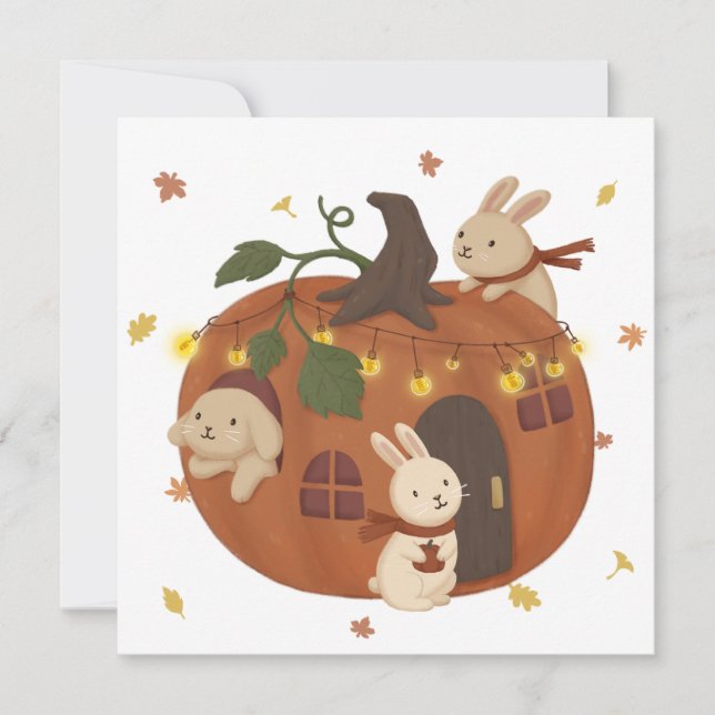 Awesome Autumn: Bunny & Pumpkin Thank You Card (Front)