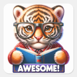 Awesome Baby Tiger Reading Sticker 