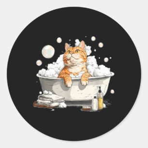 Awesome Bathing Cat with Bath Foam and Bubbles Classic Round Sticker