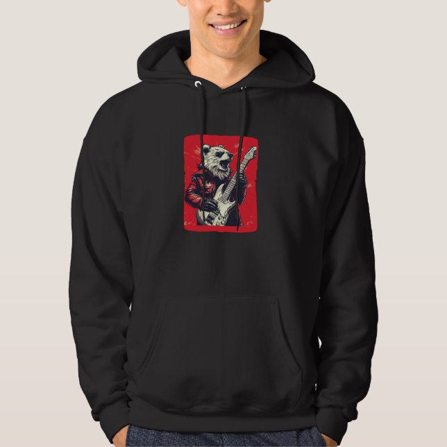 Awesome Bear with Rocking Guitar Costume Hoodie (Front)