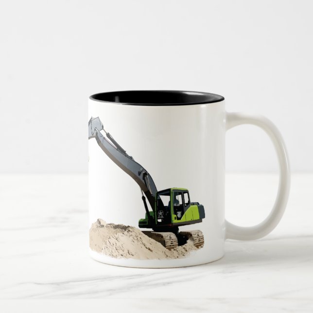 Awesome Big Green Construction Excavator #4 Two-Tone Coffee Mug (Right)