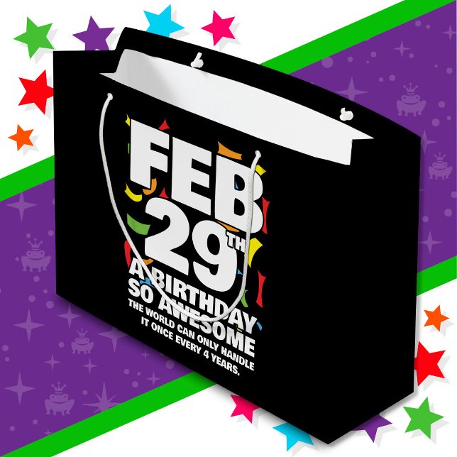 Awesome Birthday 2024 Leap Day Leap Year Feb 29th Large Gift Bag (Creator Uploaded)