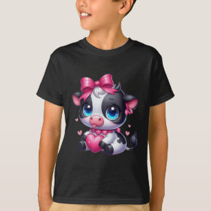 Awesome Black And White Cow Holding Heart Pink Coq T-Shirt